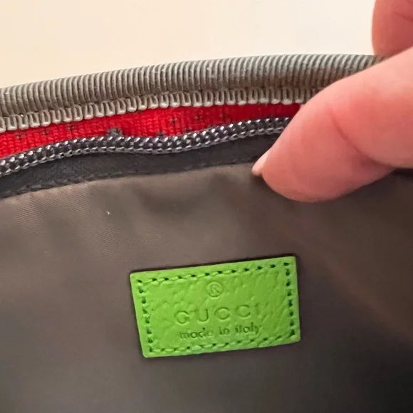 Gucci Red and Gray Crossbody Bag with Neon Green Accents - Picture 9 of 15